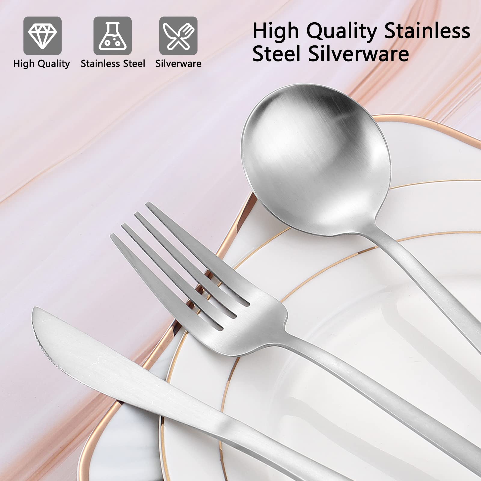 Matte Silverware Set, Vanvro 20-Piece Stainless Steel Flatware Set, Satin Finish Tableware Cutlery Set, Service For 4, Home And
